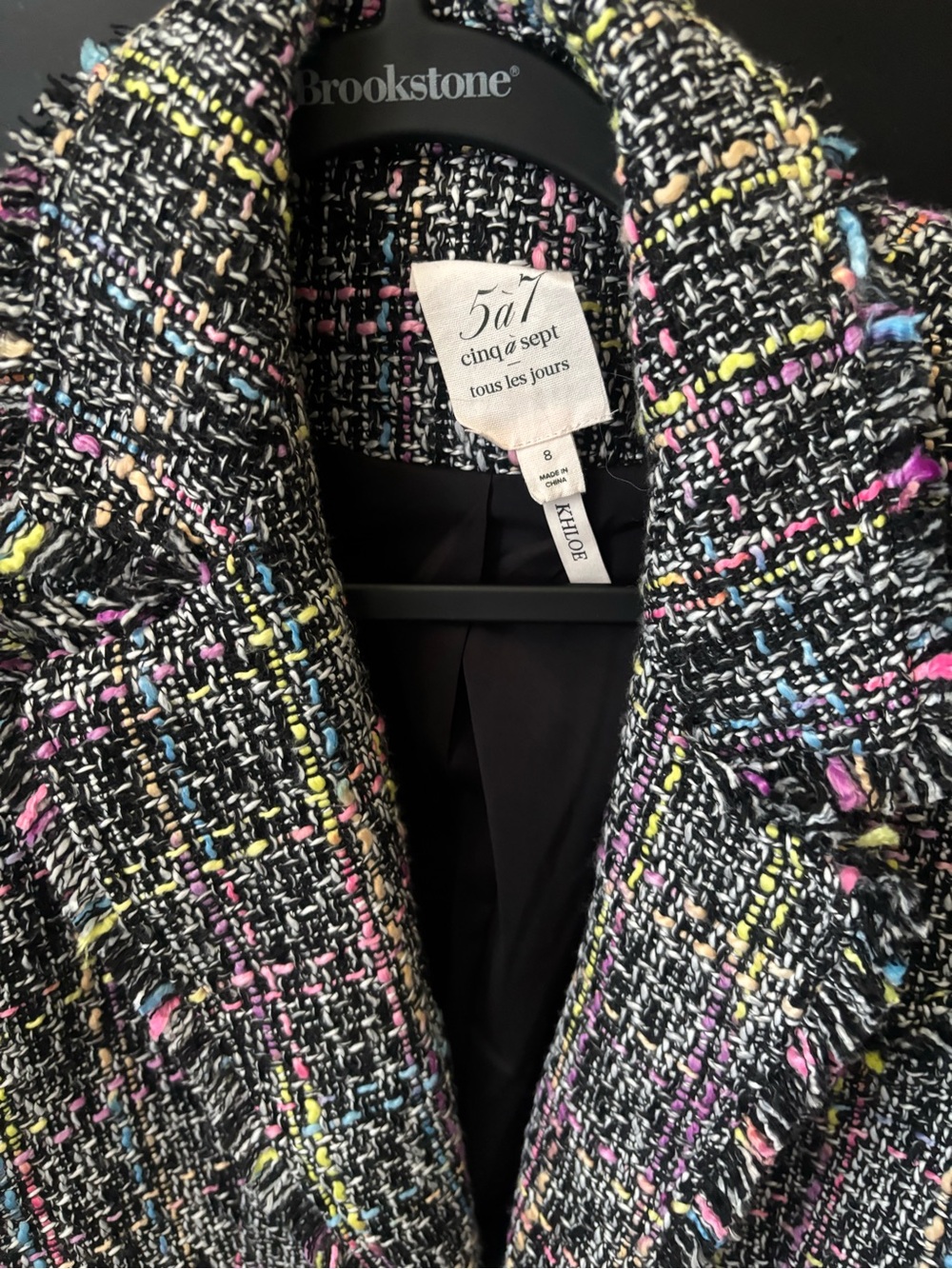 cinq a sept Black Tweed Blazer with Pink, Blue & Yellow Accents - Picture 2 of 3